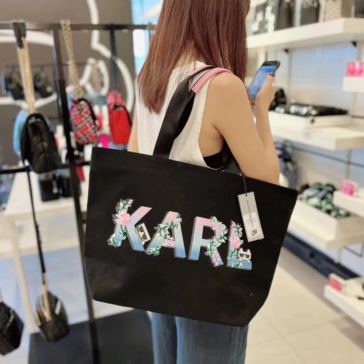 KARL LAGERFELD PARIS Kristen LH2AG807 Rainbow Spellout Logo Canvas Tote Bag KARL LAGERFELD PARIS Kristen LH2AG807 Rainbow Spellout Logo Canvas Tote Bag